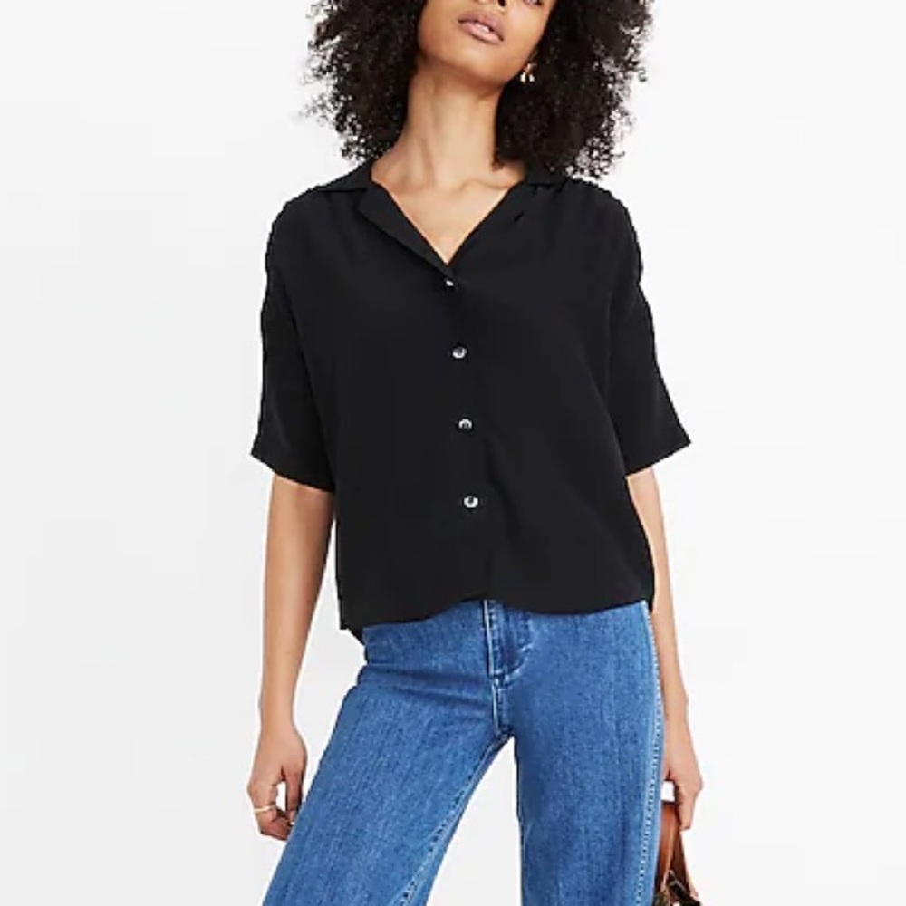 Madewell black silk Camp Shirt size small